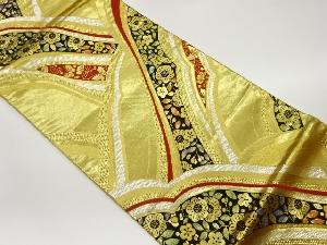 曲線に梅・蝶模様織出し袋帯